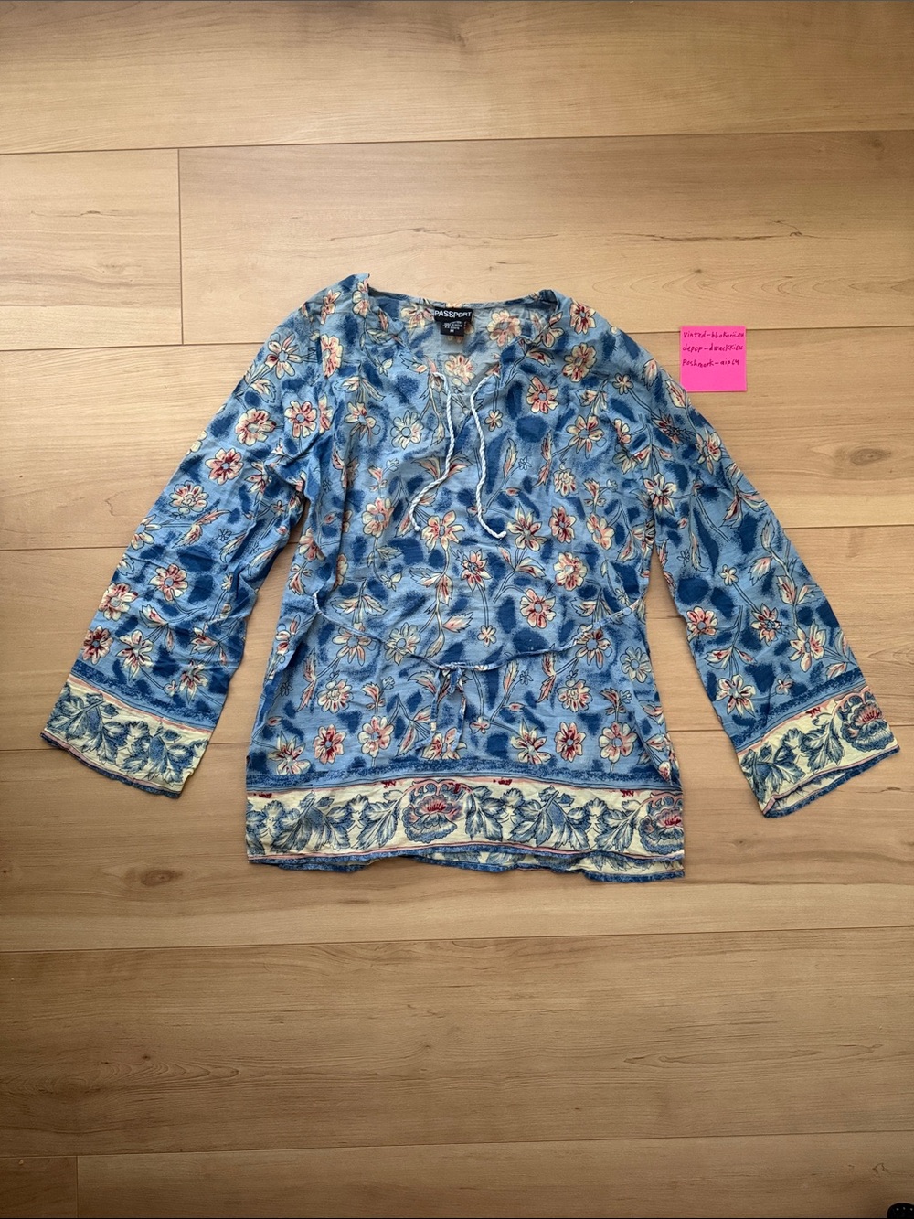 Passport Blue Floral Tie-Neck Tunic